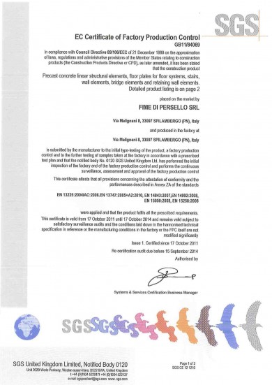 Certificato Controllo di produzione CE - gruppo persello